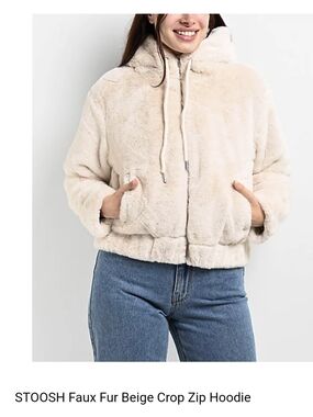 Stoosh Faux Fur Hooded Jacket - Cream Size M